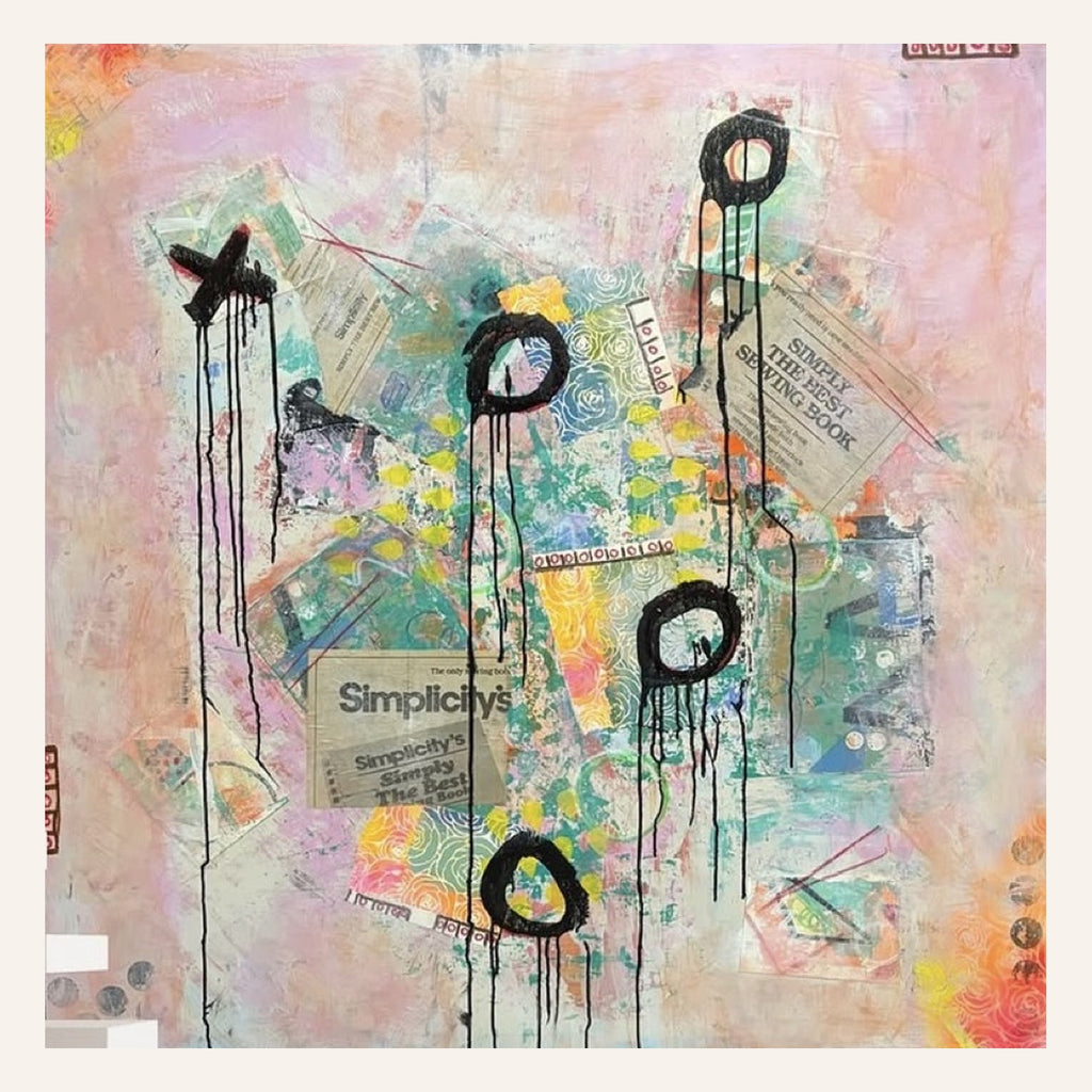 Sew Be It by Beth James - mixed media on wood panel, 60 x 60